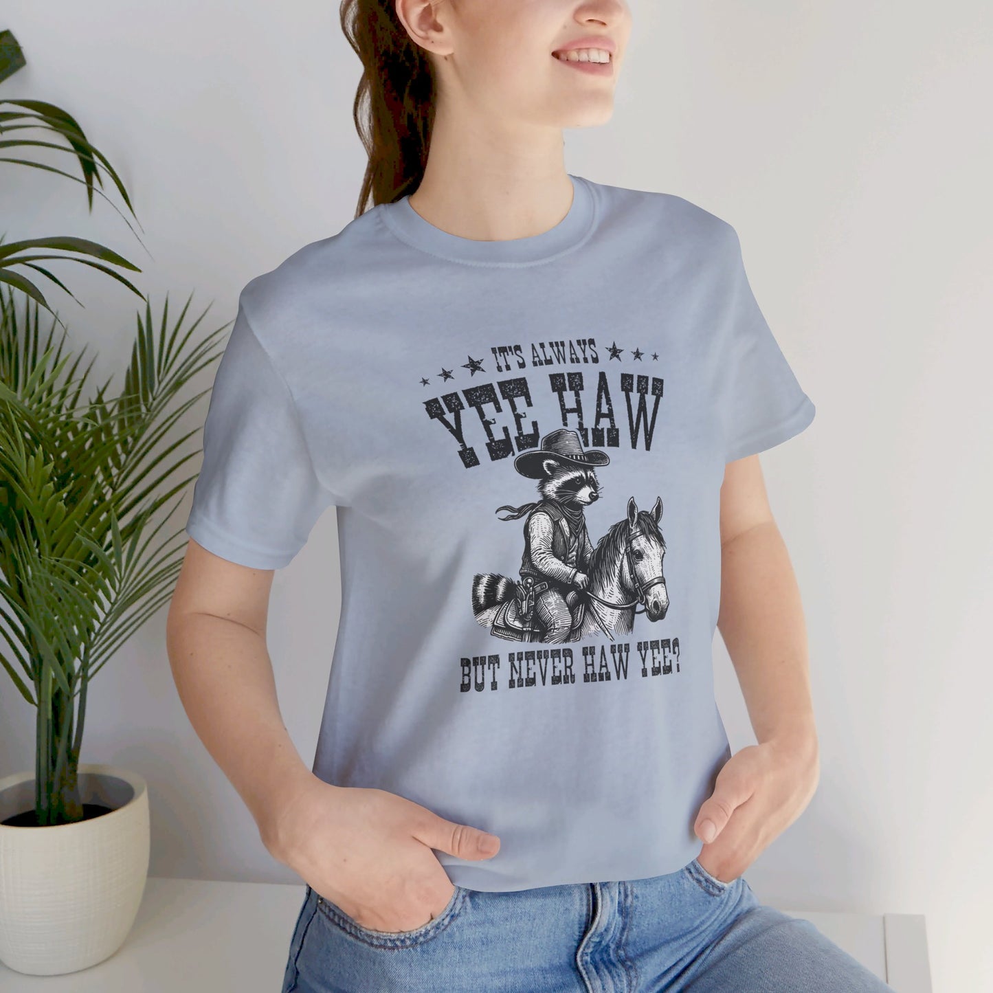 Yee Haw Raccoon: Bella Canvas T-shirt with Cowboy