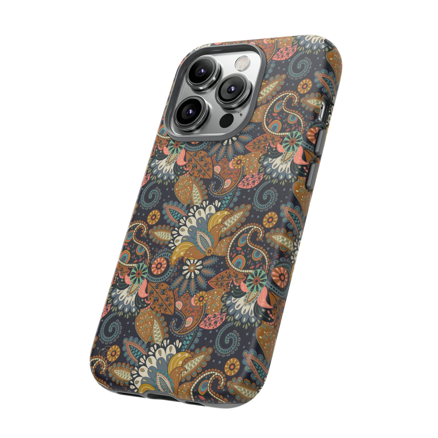 Paisley Bouquet iPhone Tough Protective Cover. A fusion of Flowers, Boho, and Paisley in a Western design. Compatible with iPhone 15, 14, 13, 12, 11, XS, XR Pro/Max/Mini/P/Plus. Embrace Bohemian Elegance with Style and Durability. #ElizaSinger #PhoneCase #BohoPaisley