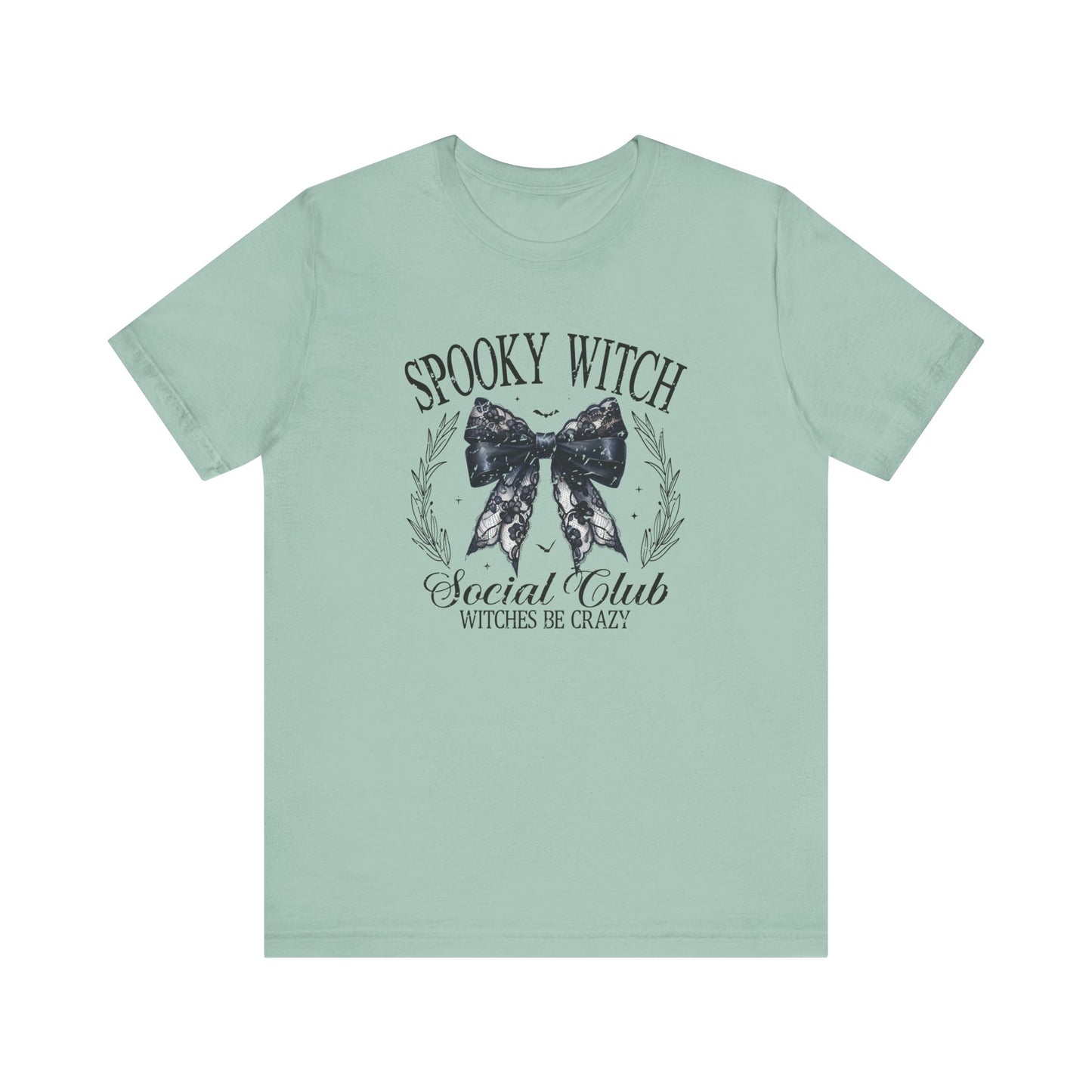 Spooky Witch: Halloween Bella Canvas T-shirt with Black Lace Bow