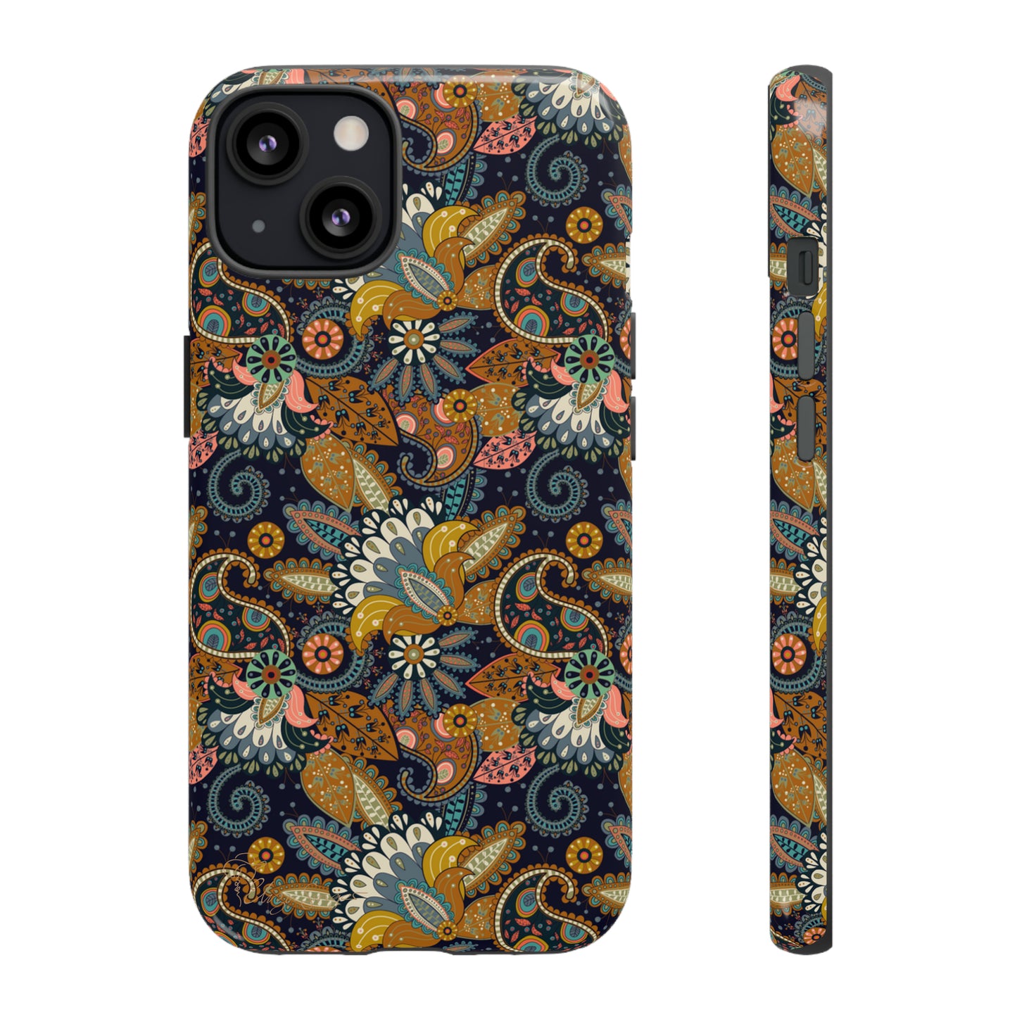 Paisley Bouquet iPhone Tough Protective Cover. A fusion of Flowers, Boho, and Paisley in a Western design. Compatible with iPhone 15, 14, 13, 12, 11, XS, XR Pro/Max/Mini/P/Plus. Embrace Bohemian Elegance with Style and Durability. #ElizaSinger #PhoneCase #BohoPaisley