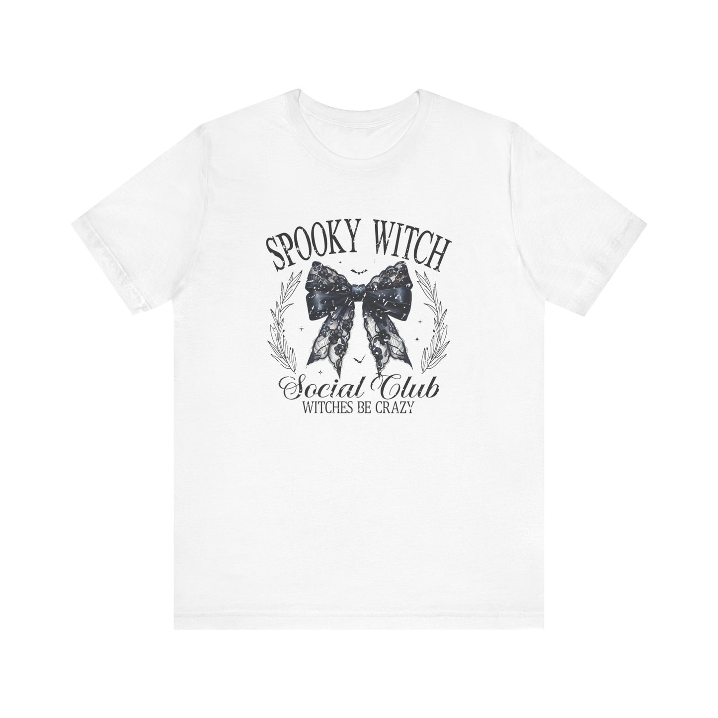 Spooky Witch: Halloween Bella Canvas T-shirt with Black Lace Bow