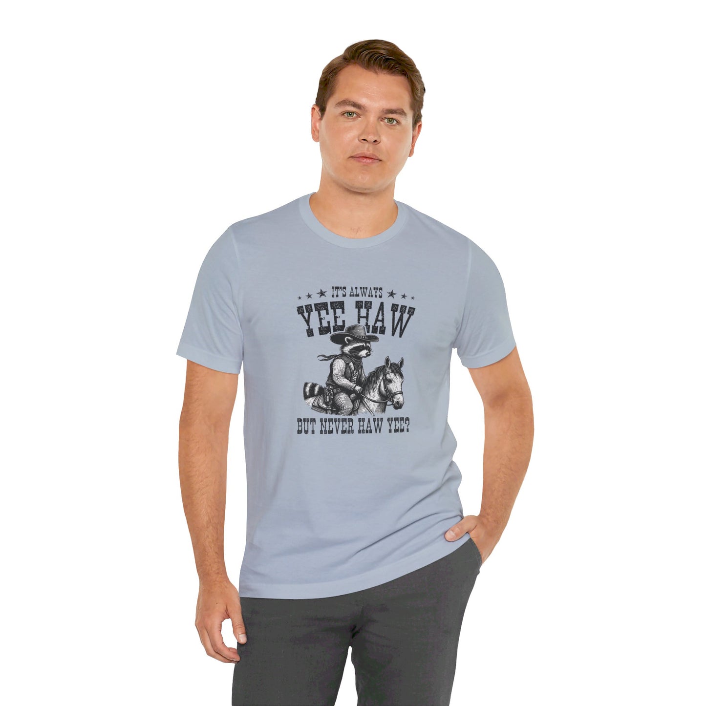 Yee Haw Raccoon: Bella Canvas T-shirt with Cowboy