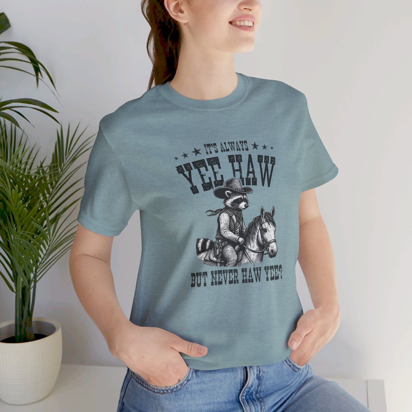 Yee Haw Raccoon: Bella Canvas T-shirt with Cowboy