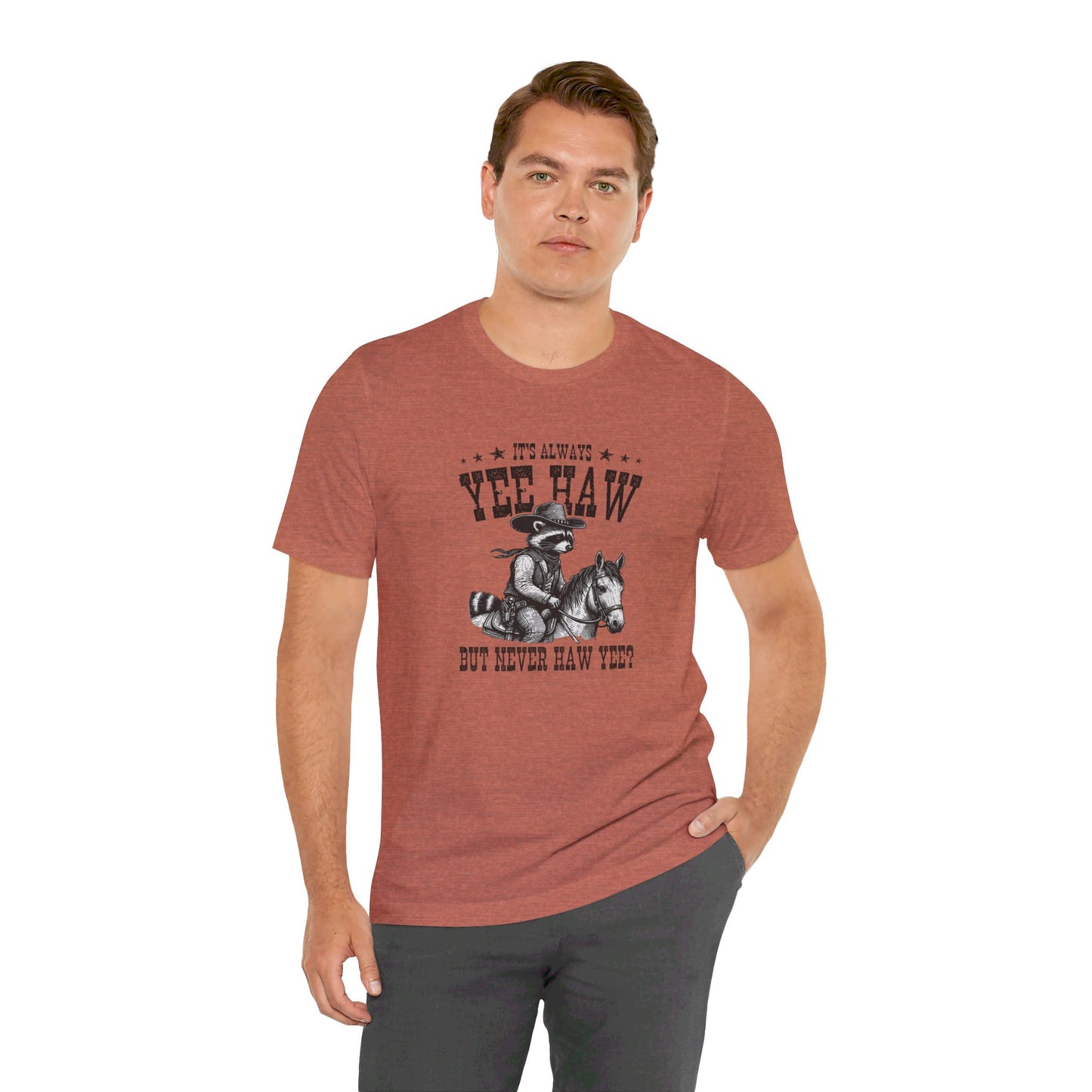 Yee Haw Raccoon: Bella Canvas T-shirt with Cowboy