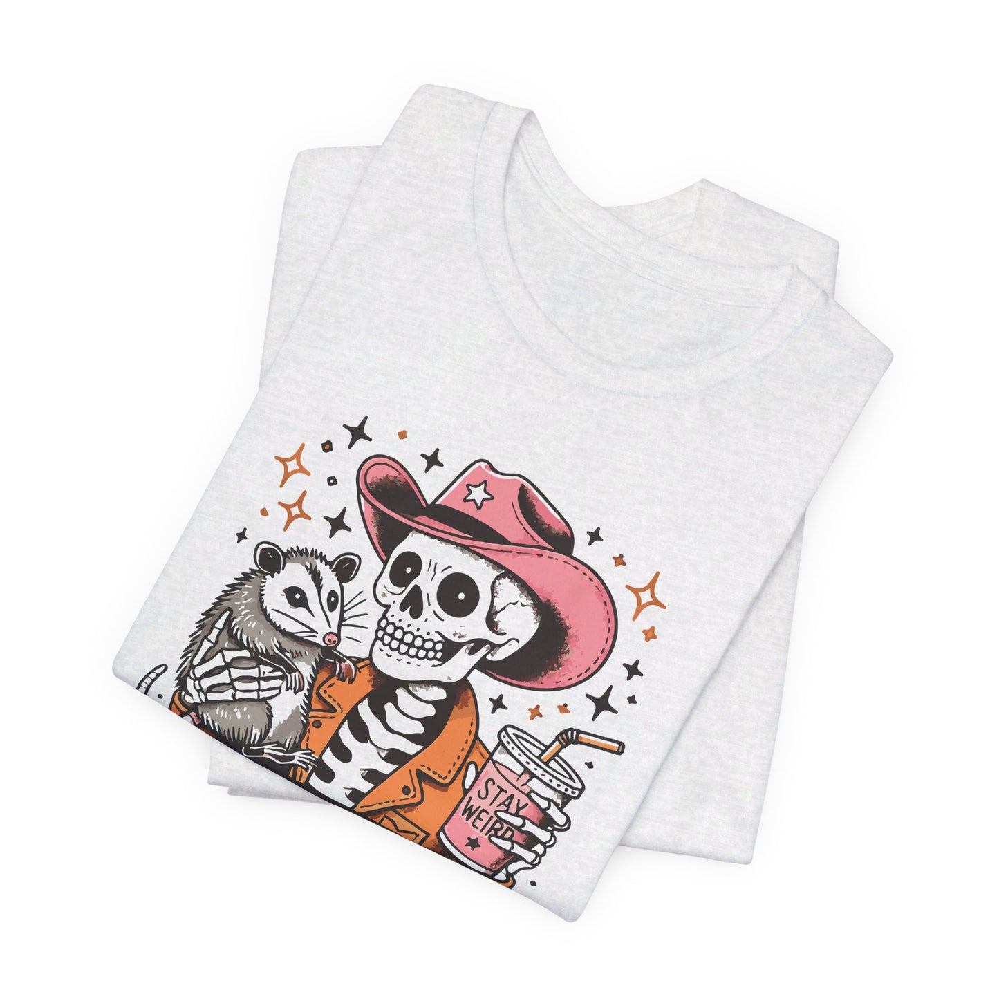 Stay Weird: Halloween Bella Canvas T-shirt with Skeleton and Possum