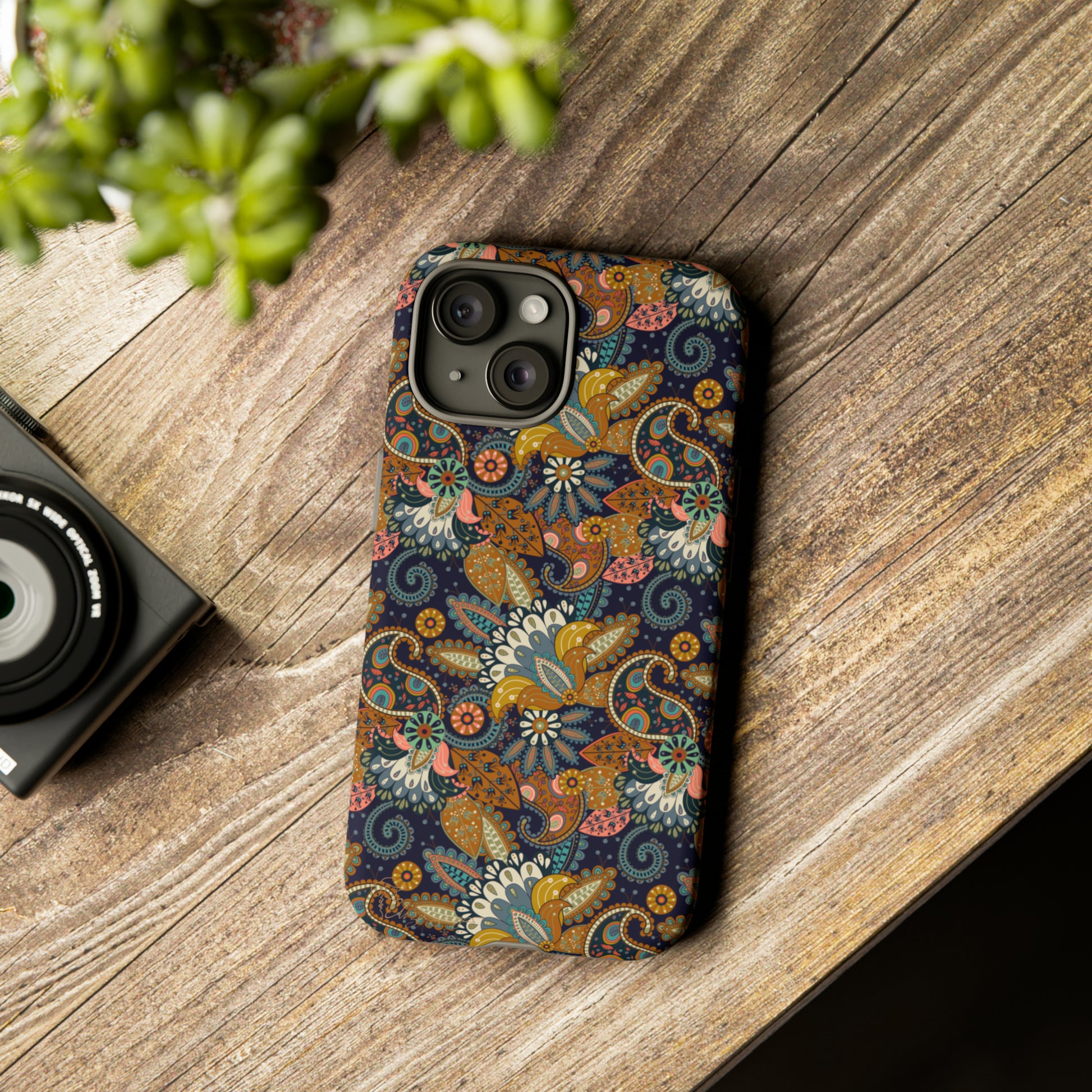 Paisley Bouquet iPhone Tough Protective Cover. A fusion of Flowers, Boho, and Paisley in a Western design. Compatible with iPhone 15, 14, 13, 12, 11, XS, XR Pro/Max/Mini/P/Plus. Embrace Bohemian Elegance with Style and Durability. #ElizaSinger #PhoneCase #BohoPaisley