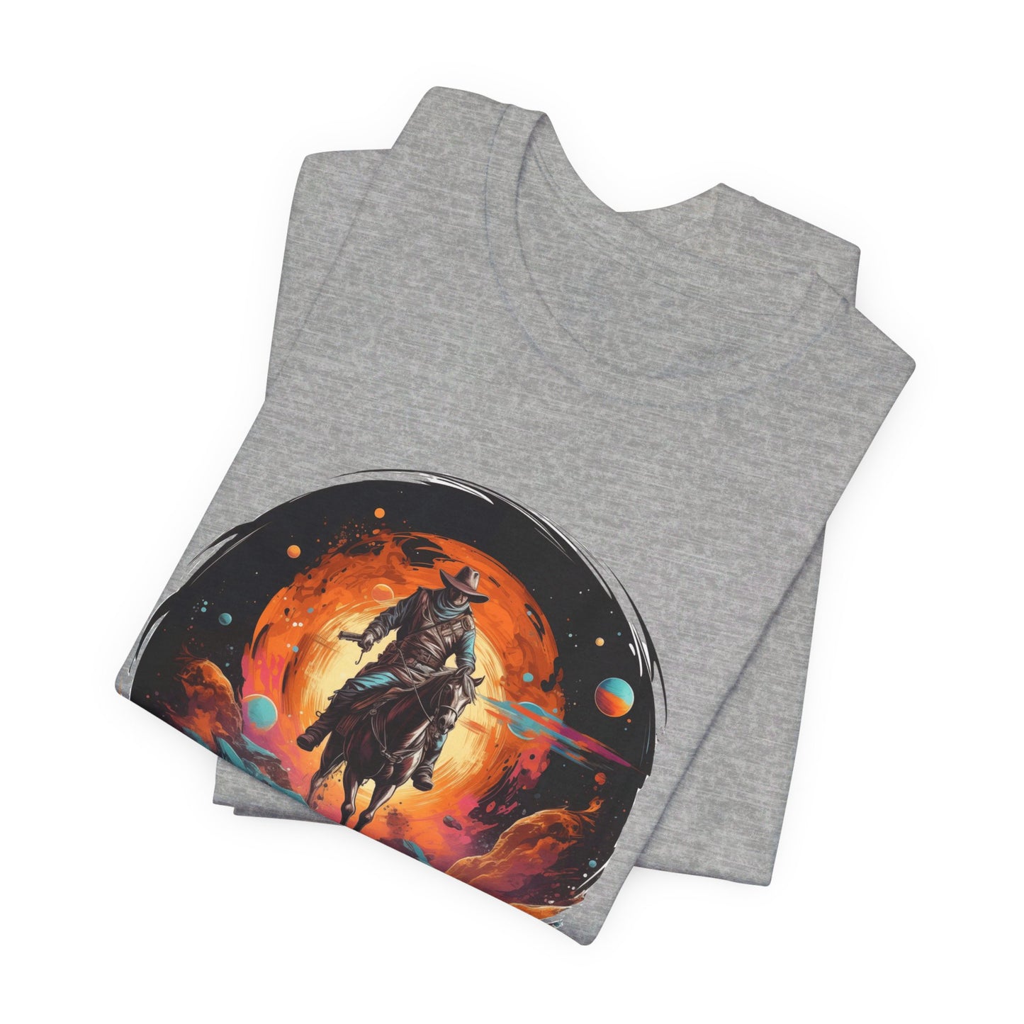 Galactic Outlaw: Bella Canvas T-shirt with Cowboy and Planets