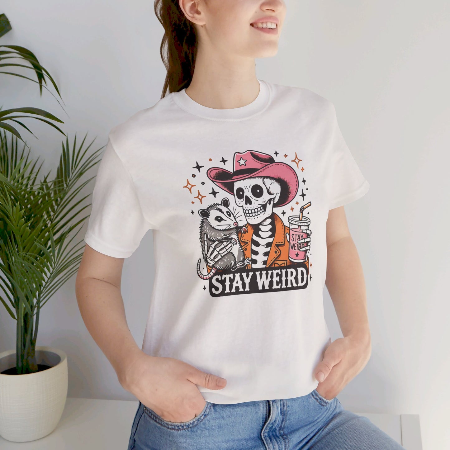 Stay Weird: Halloween Bella Canvas T-shirt with Skeleton and Possum