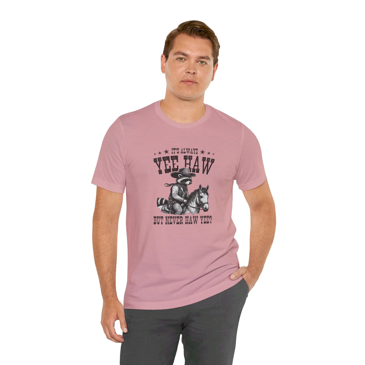 Yee Haw Raccoon: Bella Canvas T-shirt with Cowboy