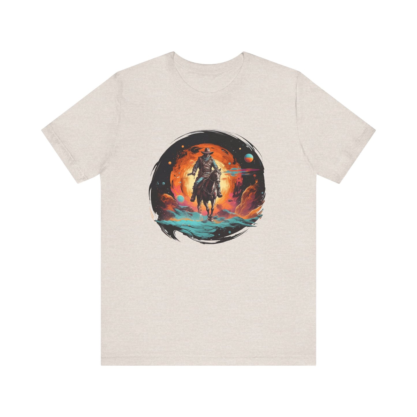 Galactic Outlaw: Bella Canvas T-shirt with Cowboy and Planets