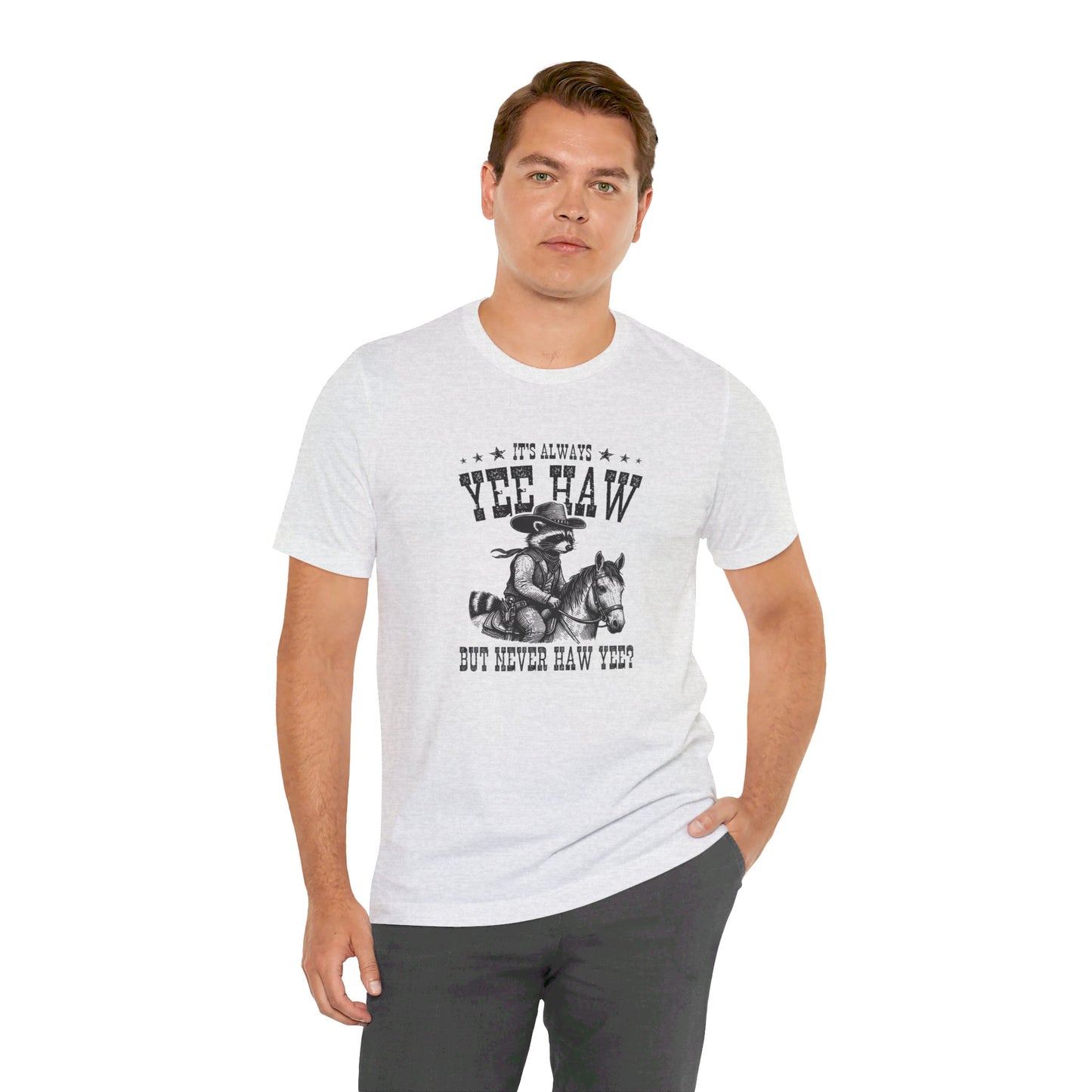 Yee Haw Raccoon: Bella Canvas T-shirt with Cowboy