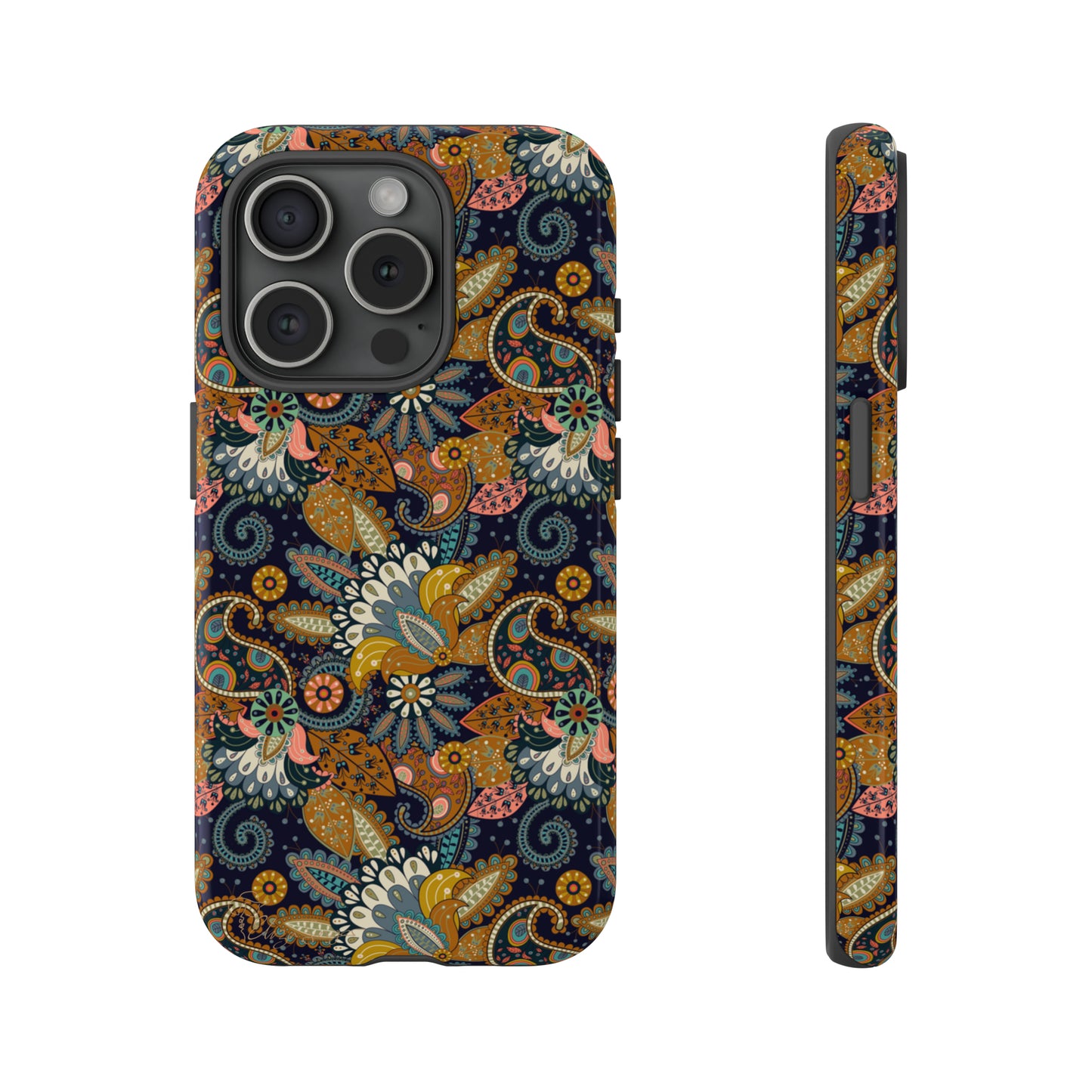 Paisley Bouquet iPhone Tough Protective Cover. A fusion of Flowers, Boho, and Paisley in a Western design. Compatible with iPhone 15, 14, 13, 12, 11, XS, XR Pro/Max/Mini/P/Plus. Embrace Bohemian Elegance with Style and Durability. #ElizaSinger #PhoneCase #BohoPaisley