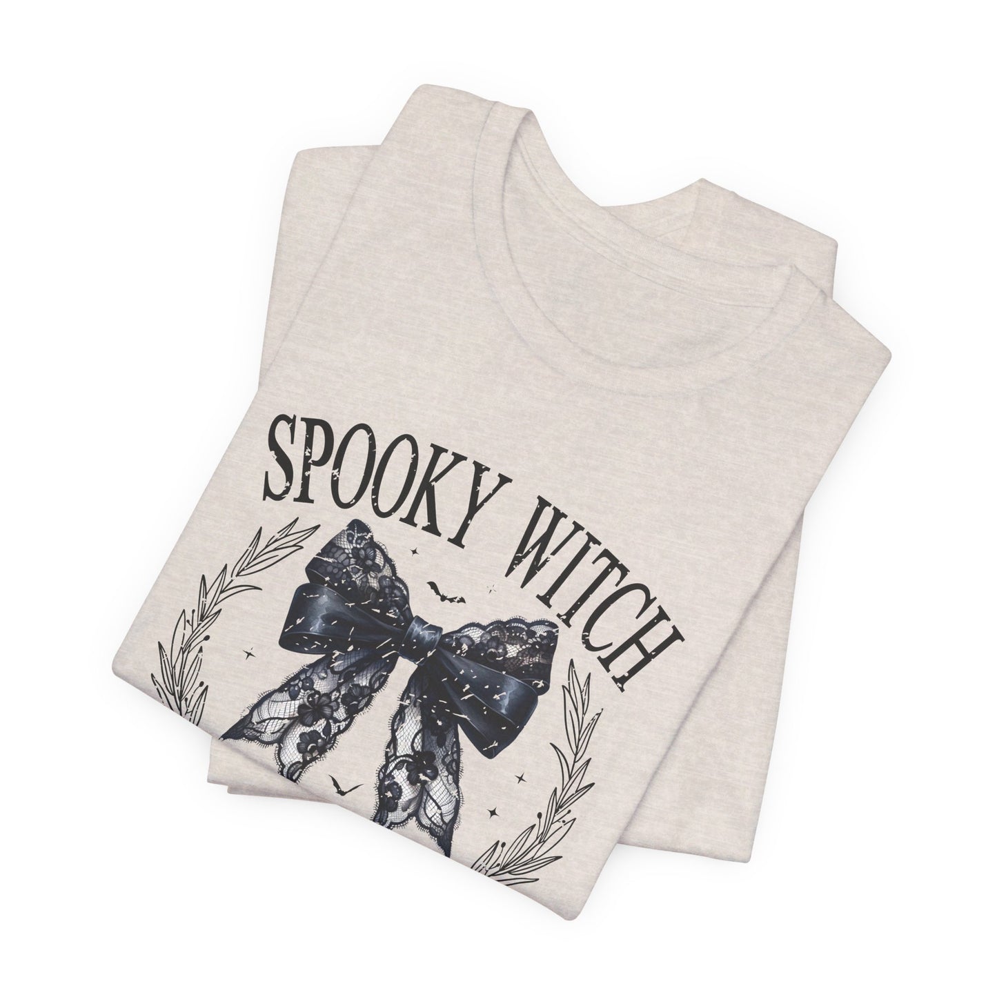 Spooky Witch: Halloween Bella Canvas T-shirt with Black Lace Bow