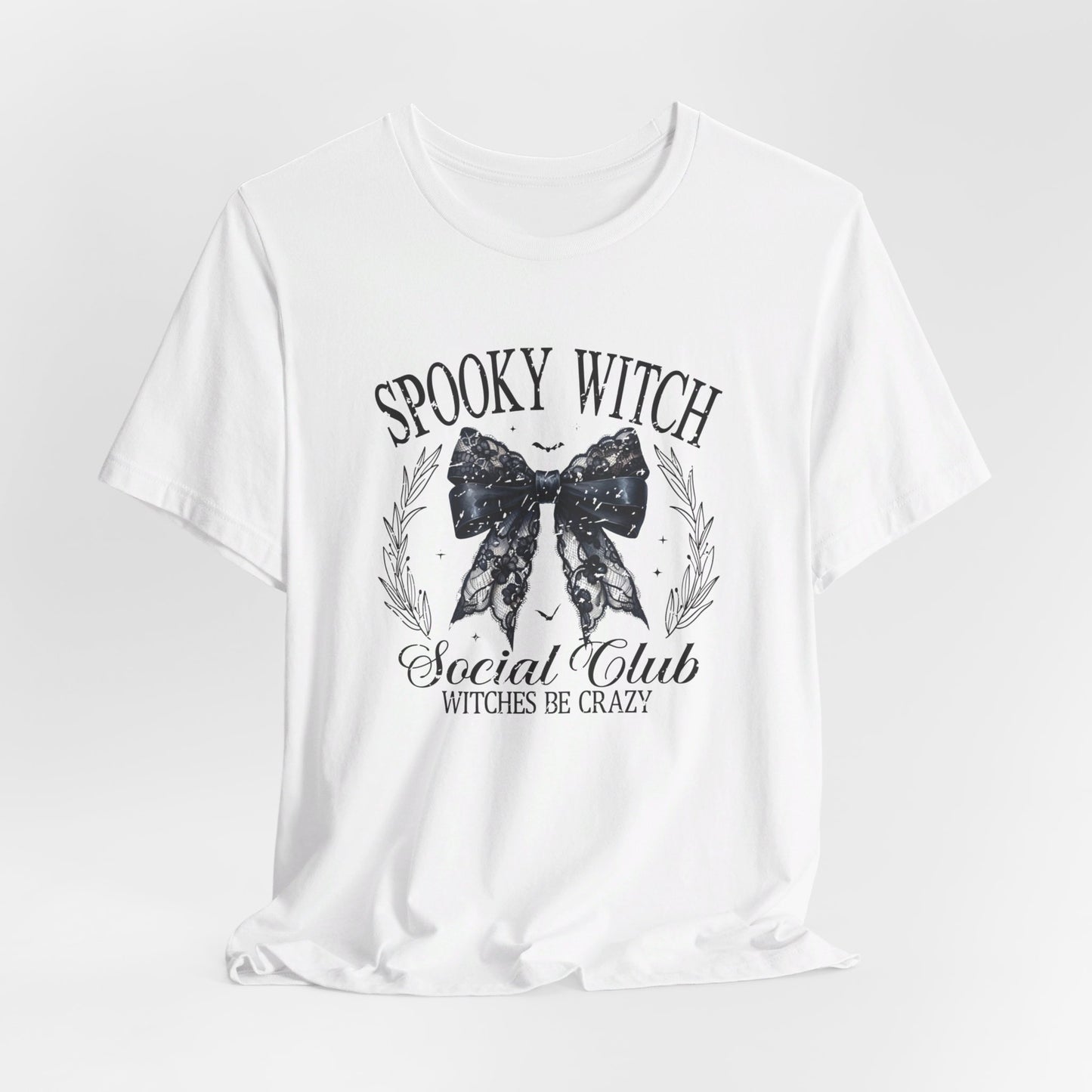 Spooky Witch: Halloween Bella Canvas T-shirt with Black Lace Bow