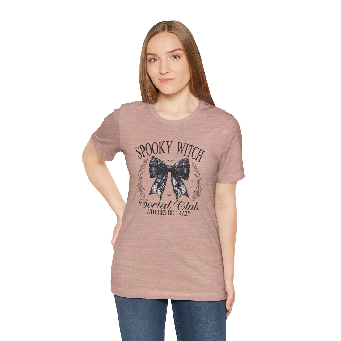 Spooky Witch: Halloween Bella Canvas T-shirt with Black Lace Bow