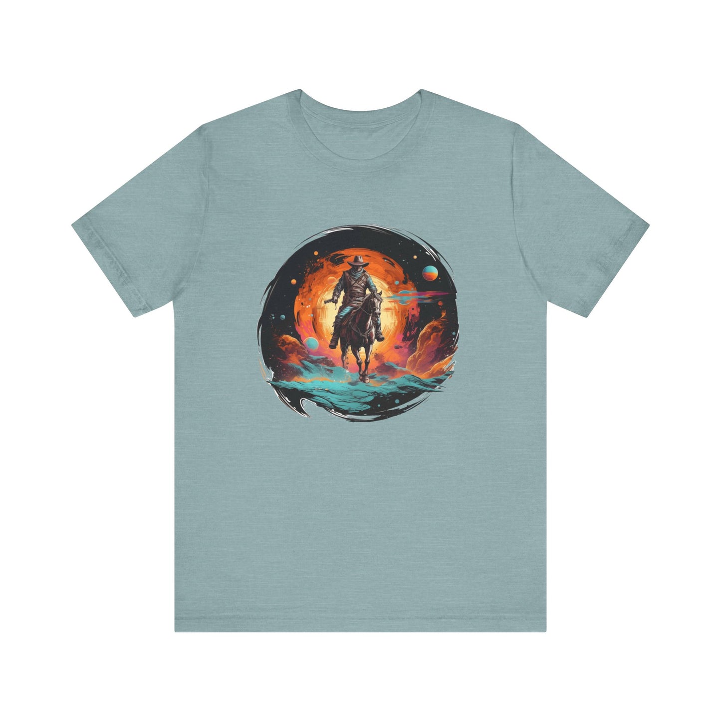 Galactic Outlaw: Bella Canvas T-shirt with Cowboy and Planets