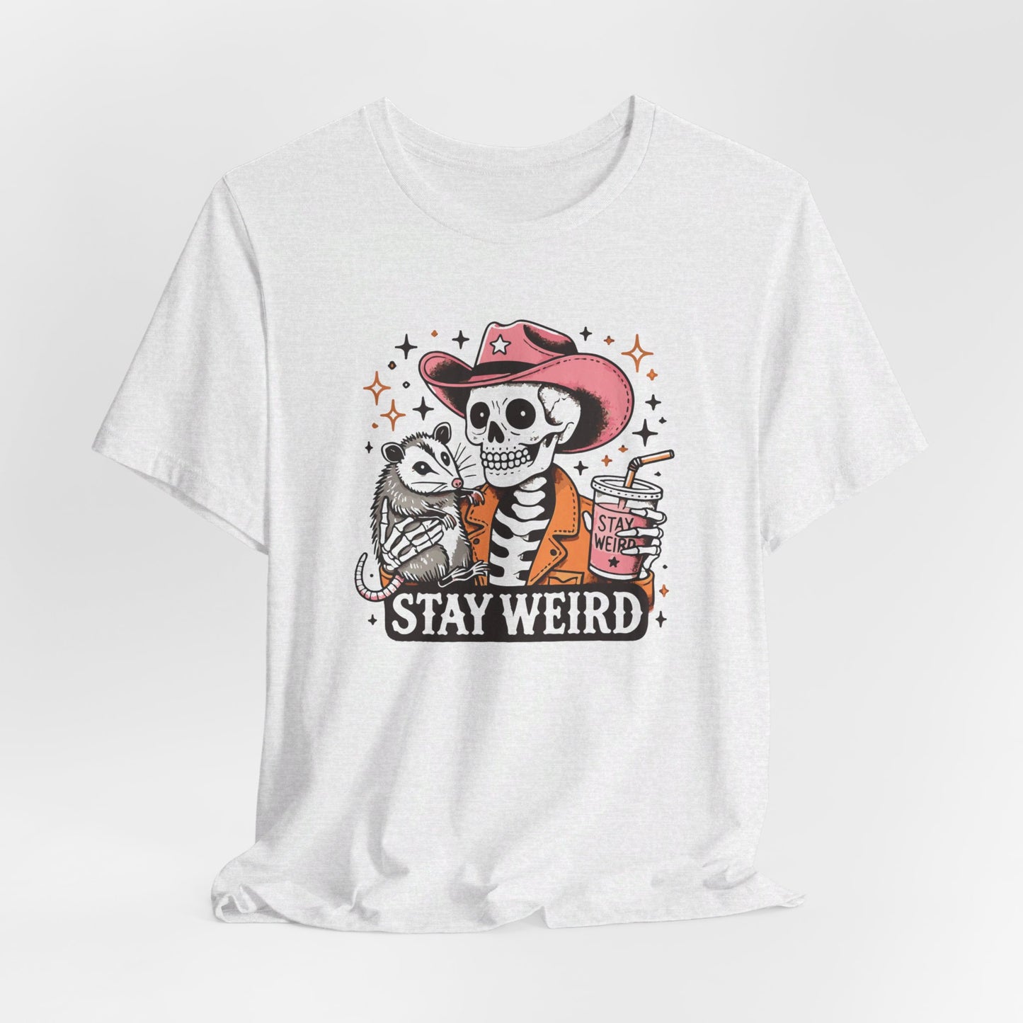 Stay Weird: Halloween Bella Canvas T-shirt with Skeleton and Possum