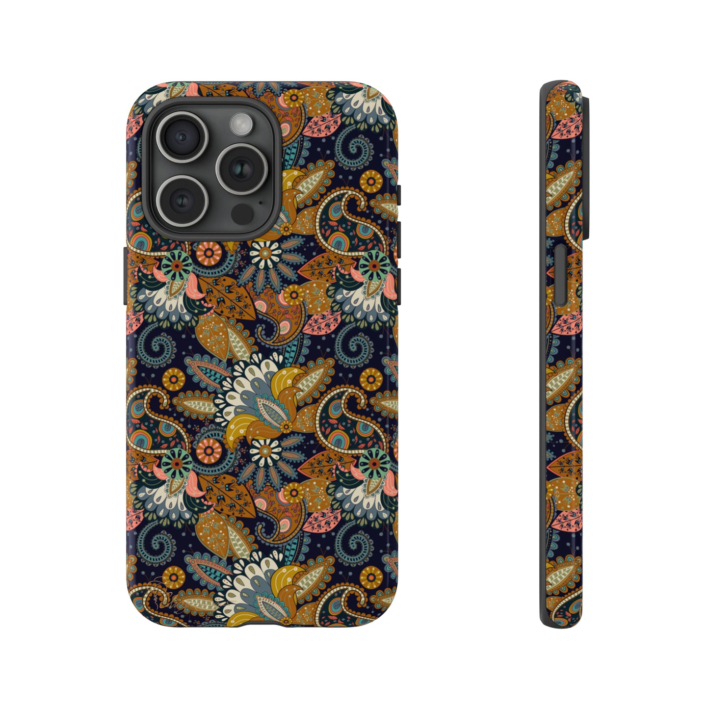 Paisley Bouquet iPhone Tough Protective Cover. A fusion of Flowers, Boho, and Paisley in a Western design. Compatible with iPhone 15, 14, 13, 12, 11, XS, XR Pro/Max/Mini/P/Plus. Embrace Bohemian Elegance with Style and Durability. #ElizaSinger #PhoneCase #BohoPaisley