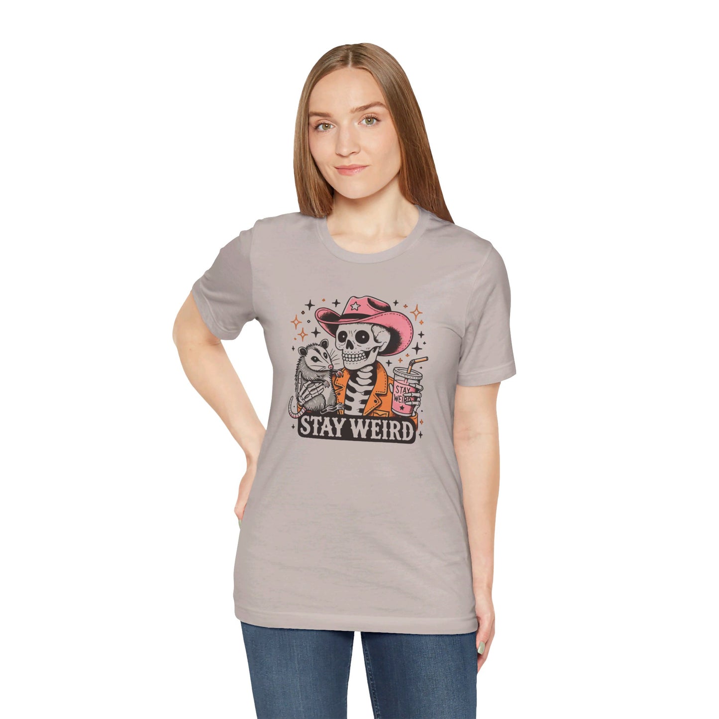 Stay Weird: Halloween Bella Canvas T-shirt with Skeleton and Possum