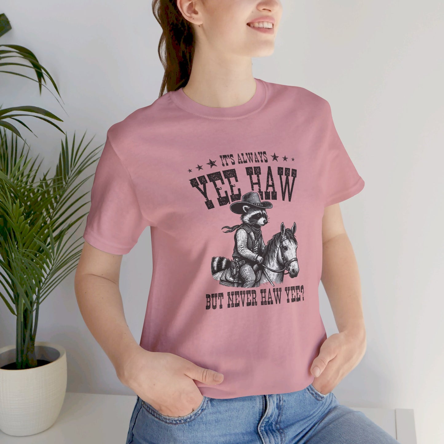 Yee Haw Raccoon: Bella Canvas T-shirt with Cowboy