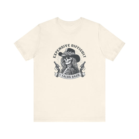 Spooky Rebel: Bella Canvas T-shirt with Skeleton Cowgirl