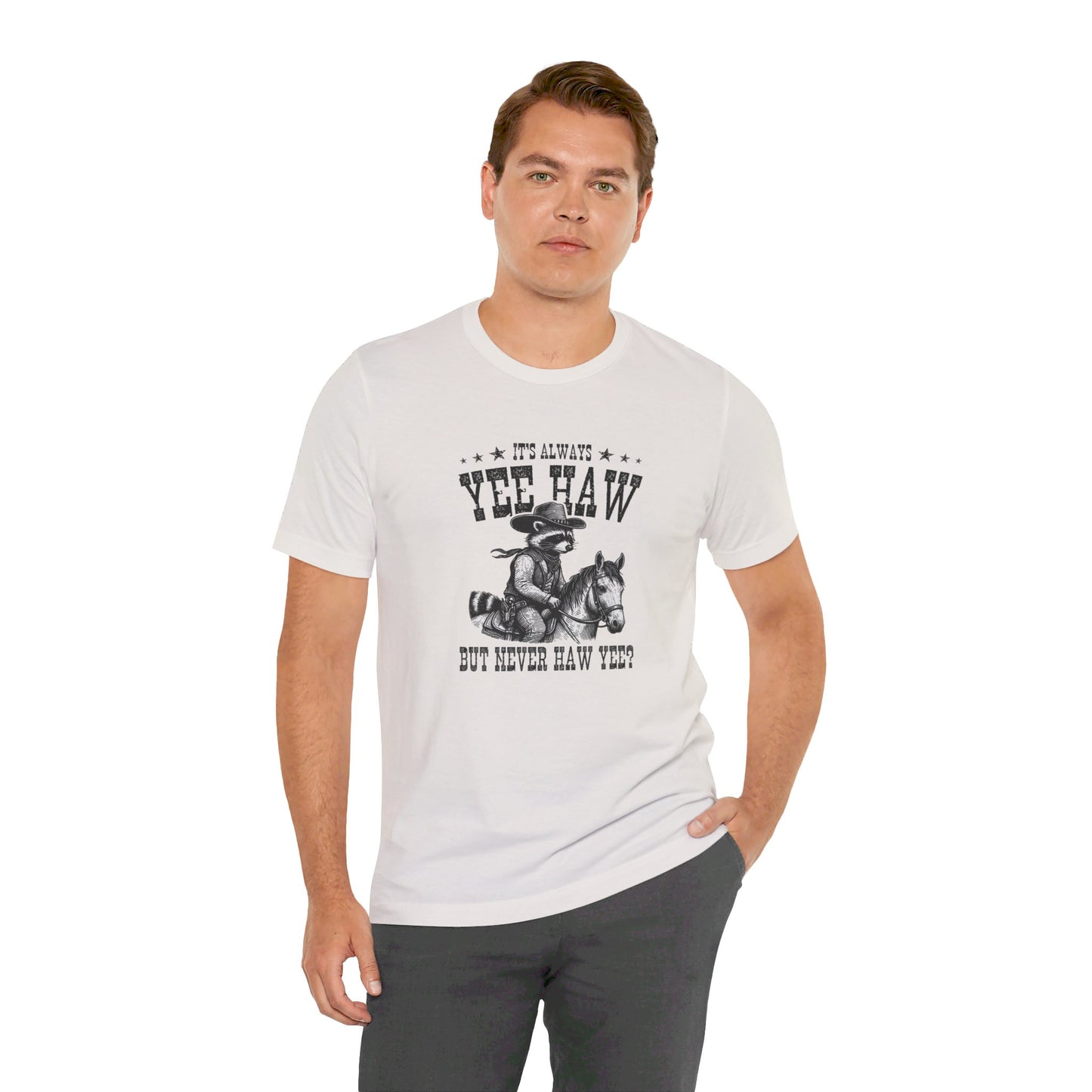 Yee Haw Raccoon: Bella Canvas T-shirt with Cowboy