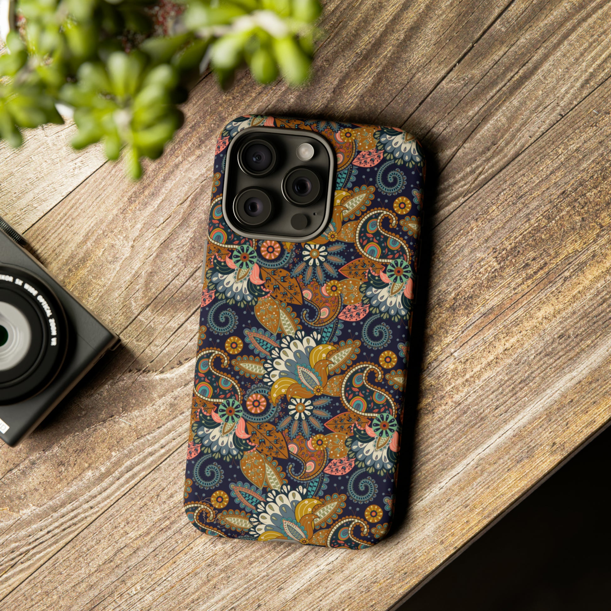 Paisley Bouquet iPhone Tough Protective Cover. A fusion of Flowers, Boho, and Paisley in a Western design. Compatible with iPhone 15, 14, 13, 12, 11, XS, XR Pro/Max/Mini/P/Plus. Embrace Bohemian Elegance with Style and Durability. #ElizaSinger #PhoneCase #BohoPaisley