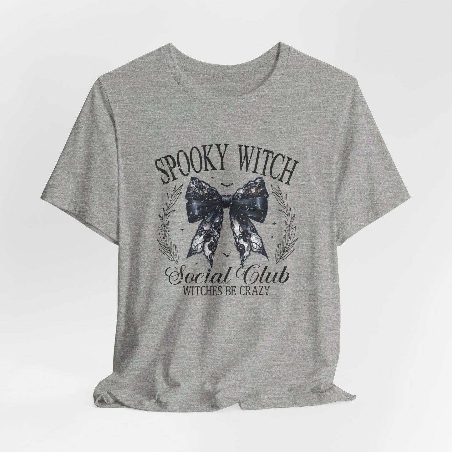 Spooky Witch: Halloween Bella Canvas T-shirt with Black Lace Bow